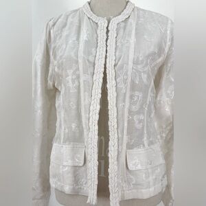 Chico’s linen silk blend sheer embroidered blazer cardigan jacket size M